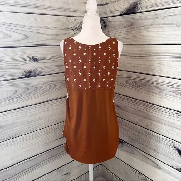 Dolan Anthropologie Brown & White Palm Tree Patterned Colorblock Tank Top - Picture 7 of 9